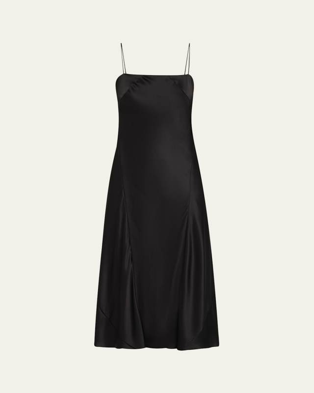 Double Silk Satin Spaghetti-Strap Midi Dress
